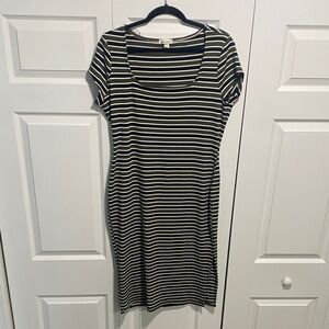 Derek Heart Black and White Striped Midi Dress